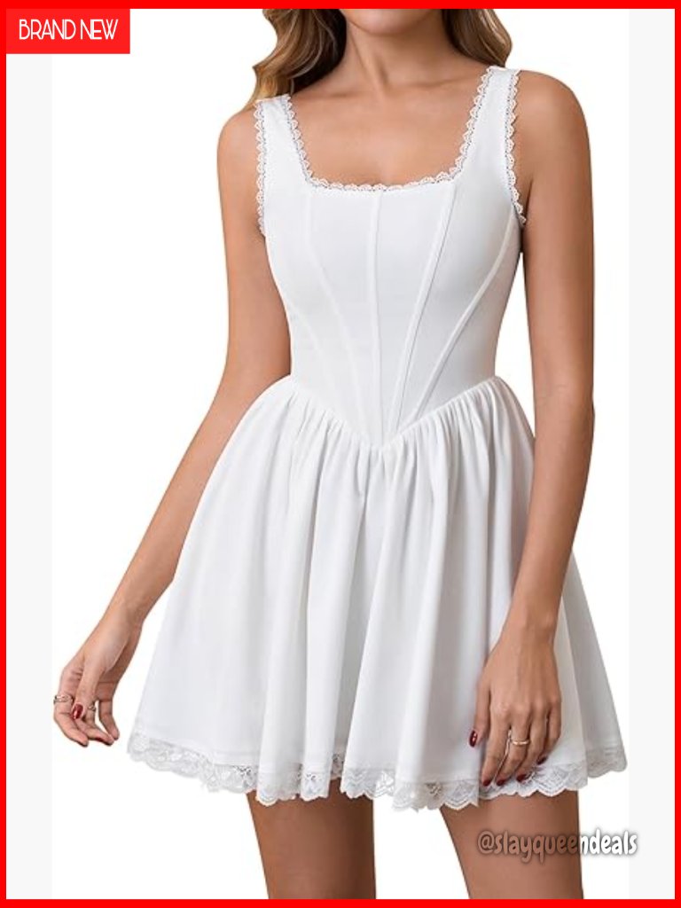 Square Neck Floral Mini Corset Dress Lace Up Back A-Line Sundress